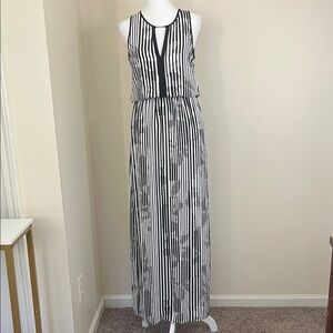White House Black Market Women’s Black and White Striped Maxi Dress Size 4